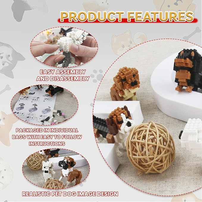 BOROLA Pet Dog Building Blocks Set Educational Toy Realistic Fun Animal Assembly Kit Toys Games(Hokkaido Dog Blocks)