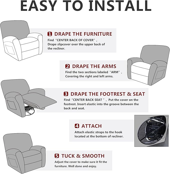 Leather Look Oversize Recliner Chair Covers, Thick 4 Pieces Lazy Boy Recliner Covers for Recliner Chair, Leather Cover for Recliner Slipcovers for Pets Kids(X-Large, Black Coffee)