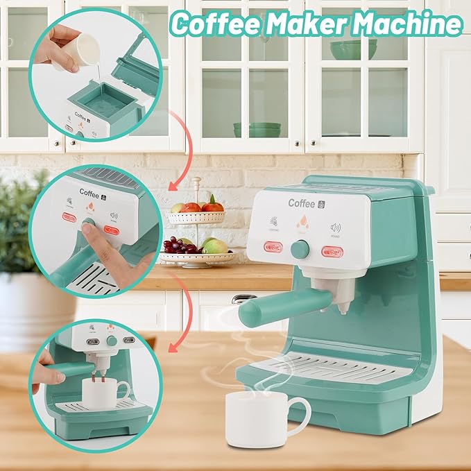 Kitchen Appliances for Kids Pretend Play Set Cooking Toys with Coffee Maker, Blender, Mixer, Toaster, Play Food, Utensils Kitchen Accessories Set for Girls Boys Gift
