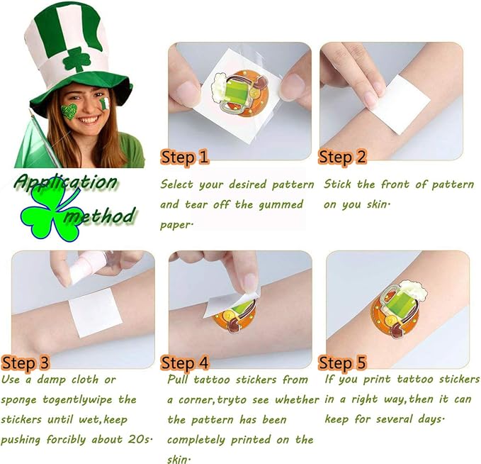 108PCS St. Patrick's Day Party Favor Dressing-up Accessories with Shamrock Eyeglasses Beaded Necklace Temporary Tattoos Mustache Bracelets Set