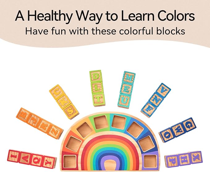 Building Blocks Set Wooden Blocks for Toddlers Rainbow ABC Letter Alphabet Stacking Blocks 26 Pcs Montessori Toys Educational Learning Toys for Kids Age 18 Months for Girls Boys