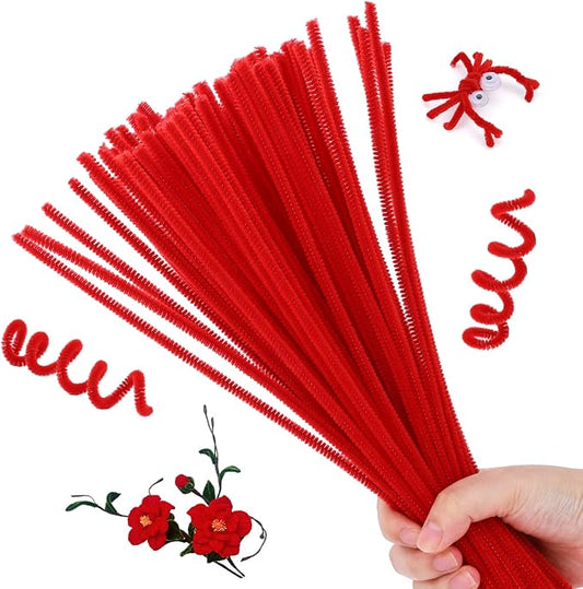 Pipe Cleaners, 100PCS Red Pipe Cleaners Craft Supplies, Pipe Cleaners Bulk Fuzzy Sticks for DIY Art and Craft Projects Home Decoration