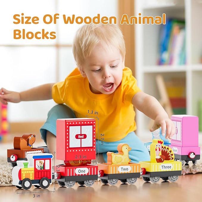 Wooden Animal Toy Train Set,Toddlers Toys for 1-3,Montessori Toys for Toddlers,Magnetic Train Toys,Preschool Educational Learning Toy,Sensory Toys for Kids,Ideal Gifts Boys, Girls