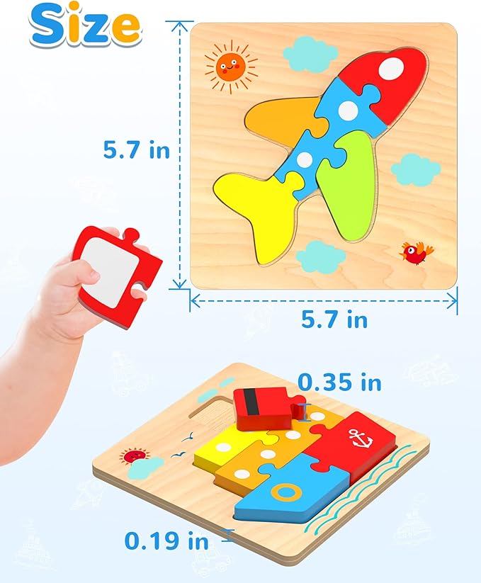 Yetonamr Wooden Toddler Puzzles Gifts Toys for 1 2 3 Years Old Boys Girls, 4 Vehicle Shape Montessori Toys Educational Blocks Kids Toys Gift Baby Learning Toy Age 1-3, 2-4