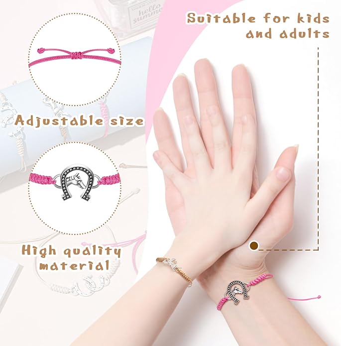 Sureio 48 Pcs Horse Rope Braided Bracelet Gifts Bulk Horse Goodie Party Favors Western Cowgirl Cowboy Adjustable Wedding Bridal Shower Bracelets for Women