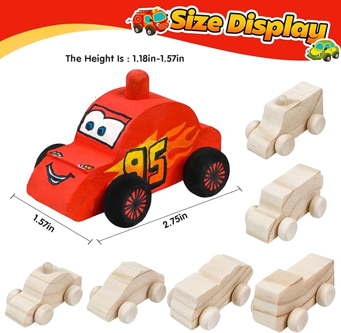 12 Pieces Wood DIY Car Toys Unfinished Wooden Cars Paintable Wood Car Blocks Crafts for Students Home Activities Easy Woodworking and Family Time Set for 3 4 5 Years Old Boys Girls
