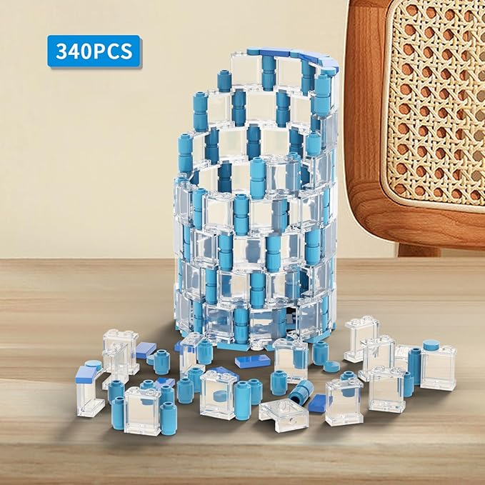 MOOXI-MOC Transparent Blue Vase Building Set,Compatible with Lego Flower Bouquet 10280,DIY Creative Building Blocks Display Arrangement Household Decorative Toys(340pcs)