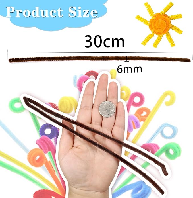 TOAOB 100pcs Pipe Cleaners Bulk Craft Supplies Dark Brown Chenille Stems 6mm x 12 Inch Fuzzy Pipe Cleaners for DIY Art Crafts Decorations