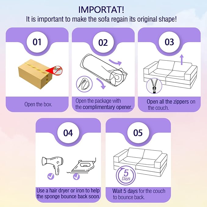 MeMoreCool Toddler Couch, 10-Piece Modular Play Sofa for Playroom, Fold Out Kids Couch for Girl Boy, Glow Rainbow