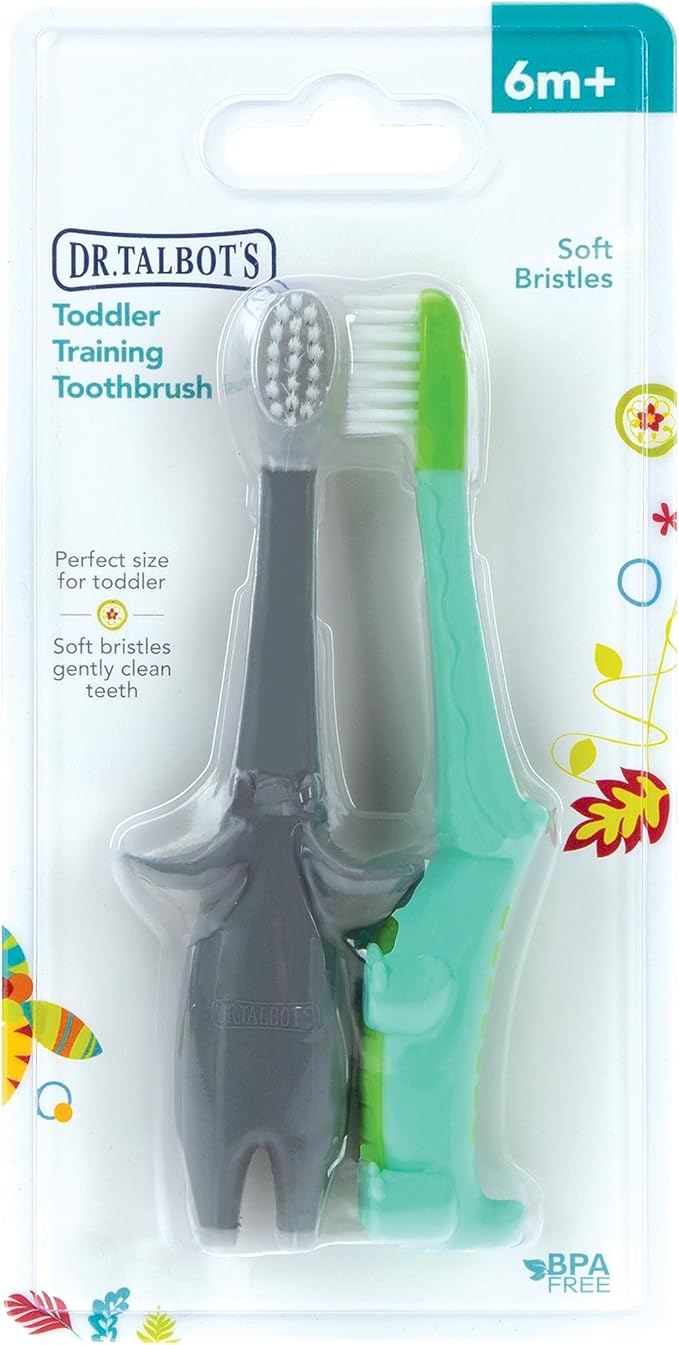 Dr. Talbot's Toddler Training Toothbrush for Kids - (2-Pack) - 6+ Months - Alligator/Elephant