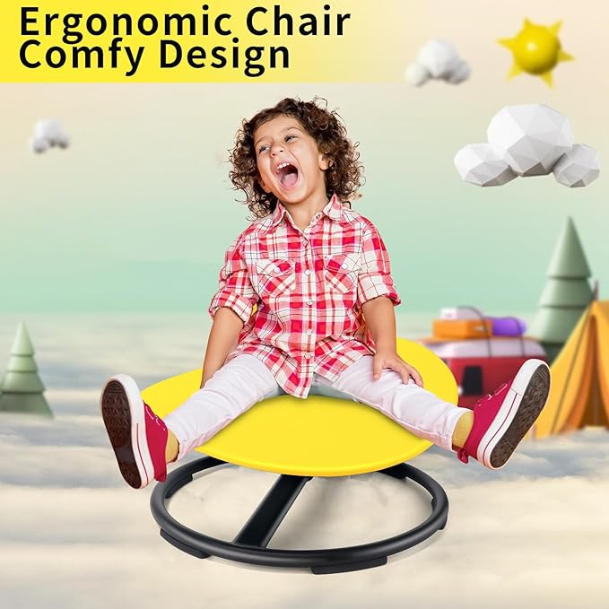 Kids Sensory Swivel Chair, Autism Sensory Chair, Spinning Chair for Autistic Kids, Small Space, Spin Seat, Metal Base, Non-Slip Design, Yellow