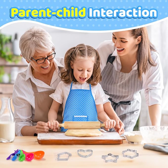 Toyze Apron for Kids Cooking Toys for 3-8 Year Old Girls Boys, Chef Costume for Kids Chef Hat and Apron,Birthday Gifts for Girls Boys 20 Pcs Blue-with Cookbook