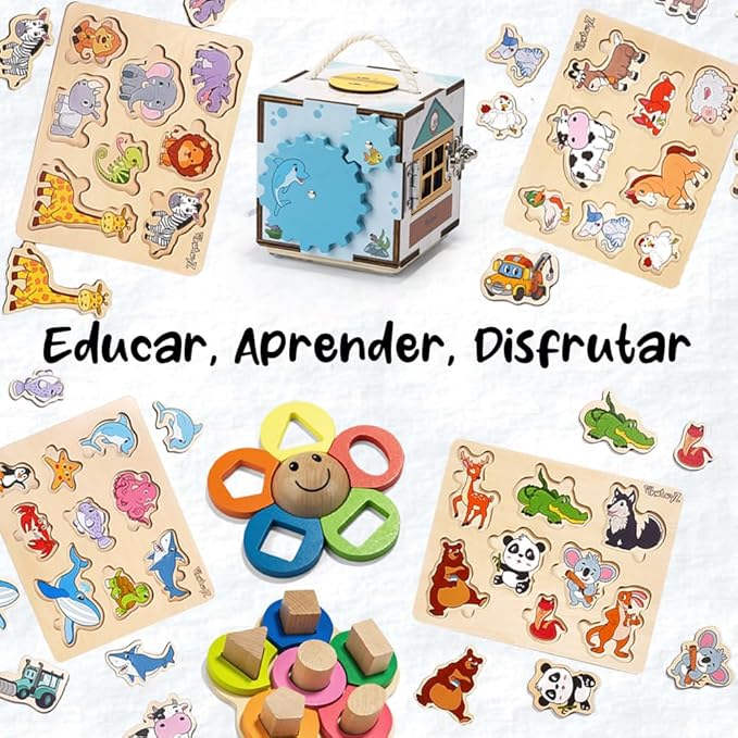 Wood Puzzles for Toddlers 1-3. Wooden Toys for 1 2 3 Year Old of sea Animal Puzzles for Kids. Ideal Montessori Puzzle Gift. Baby Puzzles for Travel. Improved Peg Puzzles for 1 2 3 Year Old.