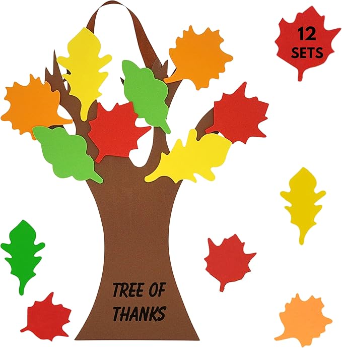 4E's Novelty Thankful Tree Craft Kit 12-Pack, Foam, Self-Adhesive - 11” Tree of Thanks, Thanksgiving Tree Craft, Ideal for Fall Crafts for Kids 4-8, Perfect Gratitude Tree Kit with Leaves to Write On
