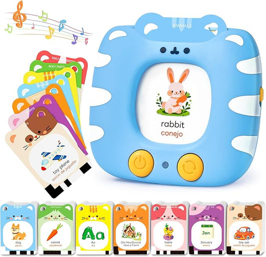 Bilingual Spanish & English Talking Flash Cards for Toddlers 1-5, 454 Words+6 Songs, Clear Voice & Thick Cards & Easy to Slide in and Out, Independent Play & Speech Development Toys