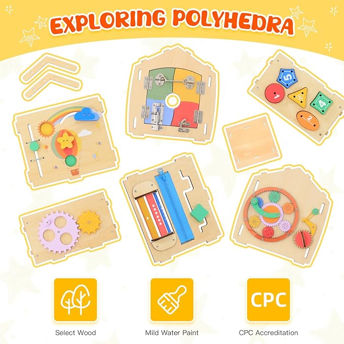 Wooden Busy Board for Toddlers Montessori Toy for Fine Motor Training and Life Skills Development-14-in-1 Toddler Activity Board Sensory Toys-Perfect Montessori Toys for over 3 years old kids
