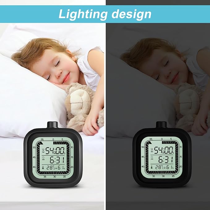 Visual Timer with Alarm Clock Kids Timer Countdown Count-up 1-60 Minutes Kitchen Timer Student Timer Bathroom Timer Clock Sports Timer time Manager with Digital Thermometer Hygrometer (Black)