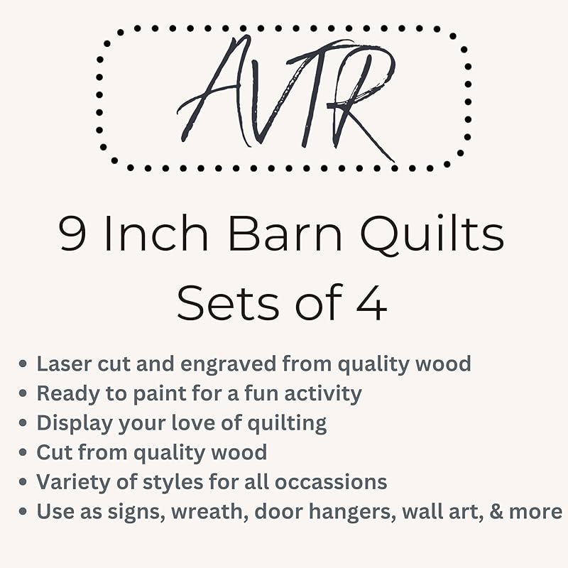 Set of Four 9 Inch Barn Quilt Kit DIY Pattern Unfinished Wood Quilting Block Sign Paintable Crafts for Women, Children, Men, Party (HST Fun, Cardinal, Pineapple, Boho)
