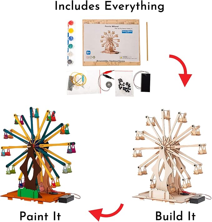 Wooden Ferris Wheel - DIY 3D Puzzle & Educational Creative Crafts Kit - STEM Projects for Kids Ages 8-12-16, Boys & Girls - Construction Toys Set - Model Building Kit for Christmas & Birthday Gifts