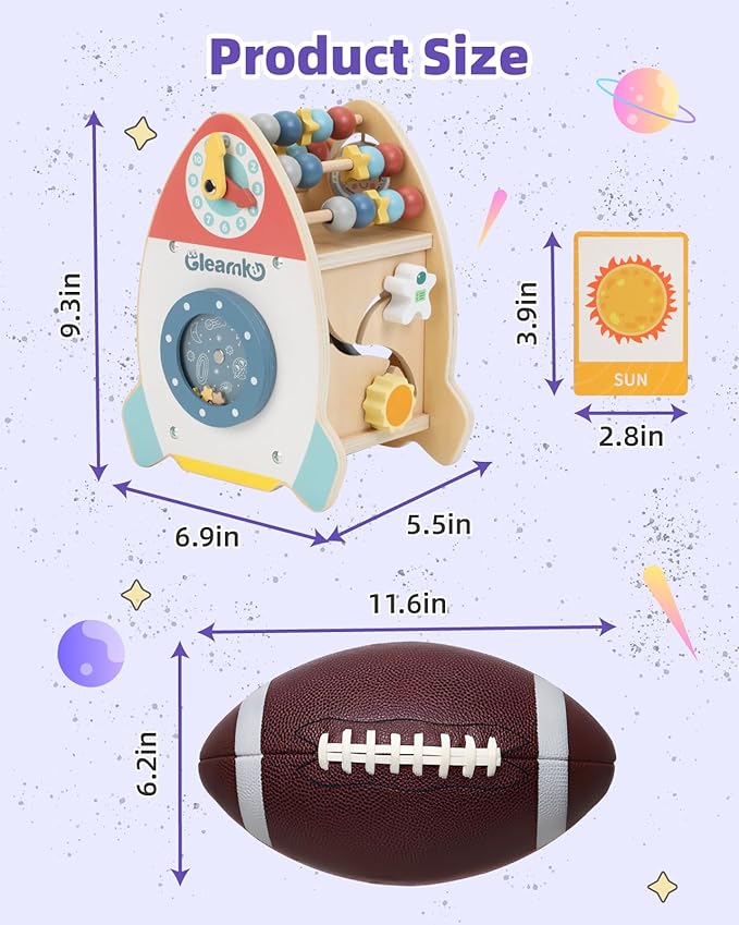 Baby Space Wooden Activity Cube Montessori Toys, 7-in-1 Early Educational Learning Sensory Toys with Bead Maze Shape Puzzle Abacus for 1 2 3 Year Old 12-18 Months Boys Girls First Birthday Gifts