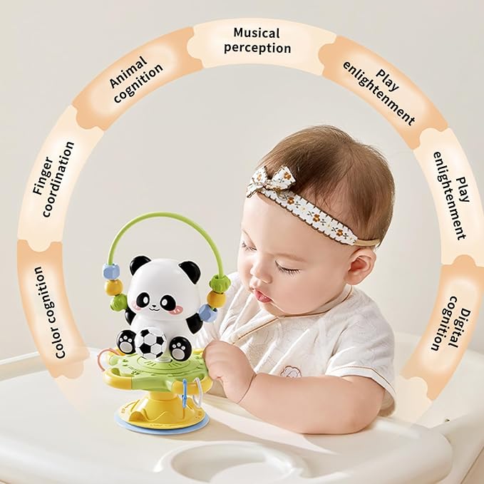 Baby Musical Toy, Panda Suction Cup High Chair Table Soother, Grip and Spin Toy, Interactive Development, Suitable for 10-36 Months, Baby Gift, Excellent Birthday Present Choice
