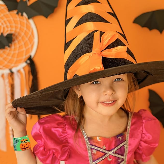 Viicoor 48 PCS Slap Bracelets Halloween Snap Bracelet Wrisrtband for Party Favors School Prizes Halloween Exchanging Gifts Goodies Bulk (15-Halloween-48PCS)