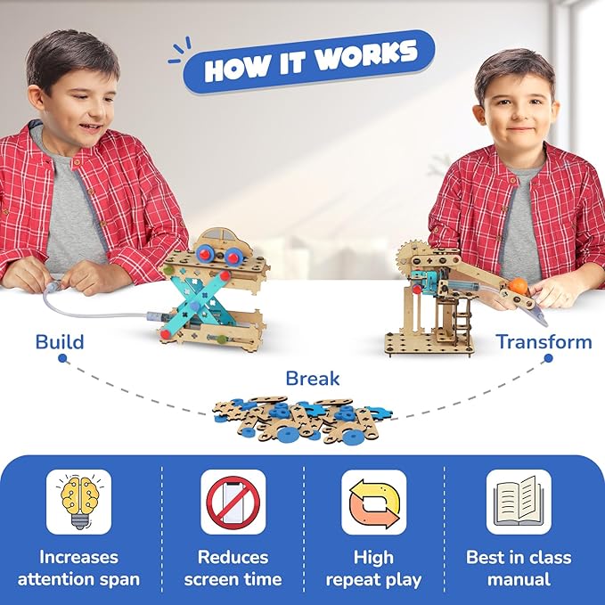 Smartivity 7 in 1 Multi-Builds Hydraulic Kit Toy for Kids 6-14 Years Old I Cool Birthday Gifts Ideas for Boys & Girls | DIY STEM Science Toys for 6,7,8,9,10,11,12,13,14 Years I Wooden Engineering Game