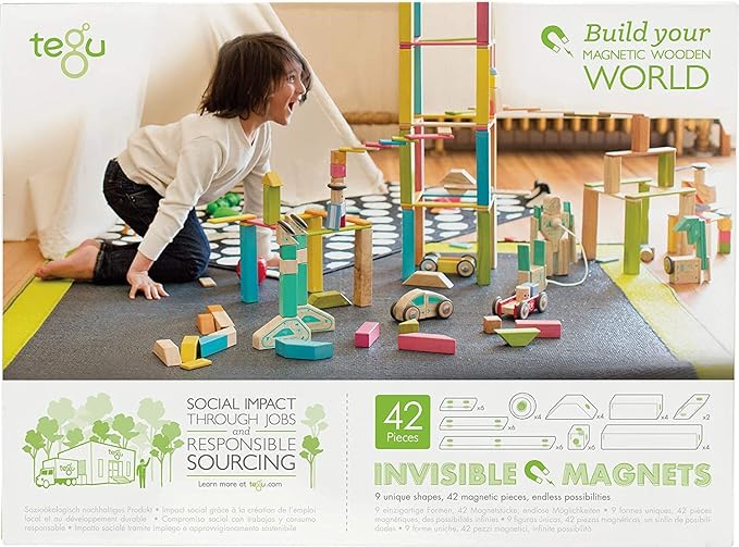 42 Piece Tegu Magnetic Wooden Block Set, Tints, 1-99 years old