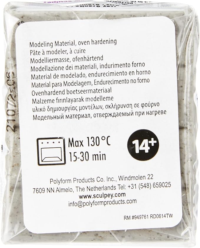 Sculpey Premo Polymer Oven-Bake Clay, Gray Granite, Non Toxic, 2 oz. bar, Great for jewelry making, holiday, DIY, mixed media and home décor projects. Premium clay Great for clayers and artists.