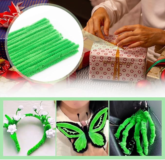 TOAOB 100pcs Pipe Cleaners Light Green Pipe Cleaners Chenille Stems 6mm x 12 Inch Fuzzy Sticks Craft Supplies for Art DIY Crafts Decorations