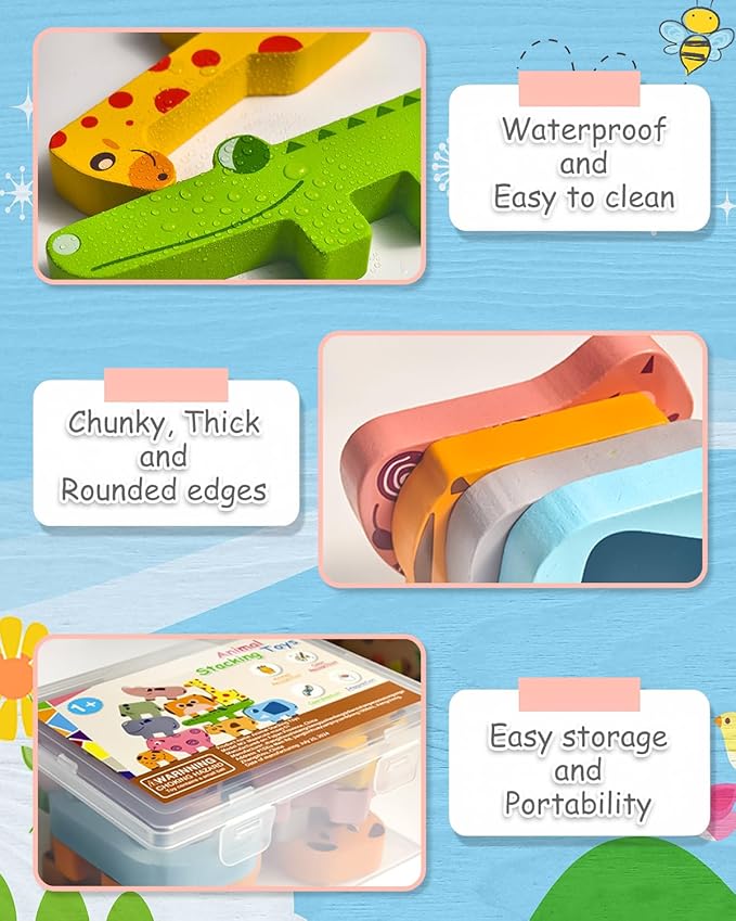 Montessori Toys for 1 2 3 4 Year Old Boys Girls, Toddler Toys Age 2-4, 10 Pack Wooden Animal Blocks Sorting & Stacking Education Toddler Puzzles Toys,1 2 3 4 Year Old Girl Boy Birthday Gifts
