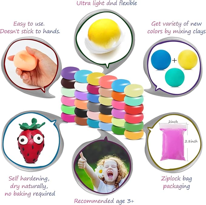 36 Colors Air Dry Clay for Kids, Modeling Clay Kit, Magic Foam DIY Clay with 3 Sculpting Tools, Ultra Light & Soft Clay, Safe & Non-Toxic & No Baking, Art Crafts Gift for Children by AORZOV