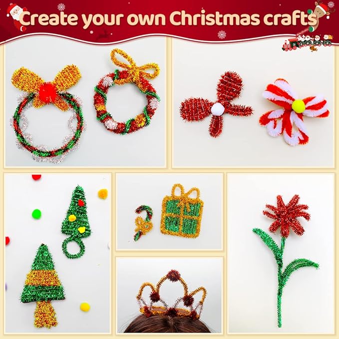 Praisebank Green Glitter Pipe Cleaners for Crafts, 200pcs, Chenille Stems for DIY Projecets, Arts & Crafts Supplies for Festival Party Decorations