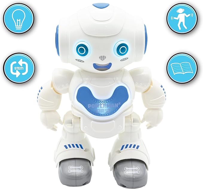 LEXIBOOK ROB16 Powerman, First Smart Interactive Learning Robot Toy for Kids Dancing Plays Music Boy Girl, White/Blue