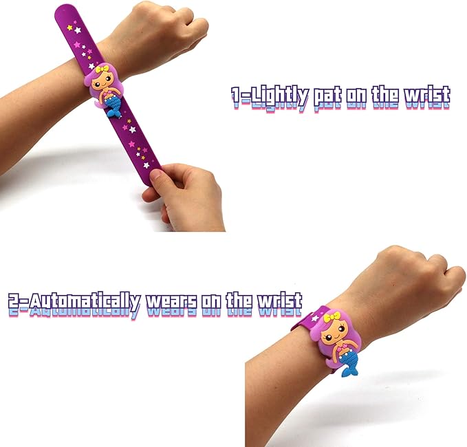Silicone Mermaid Slap Bracelets - Cute Mermaid Theme Birthday Party Favors , Girls Party Favors Gifts Carnival Prizes Set (6 Pack