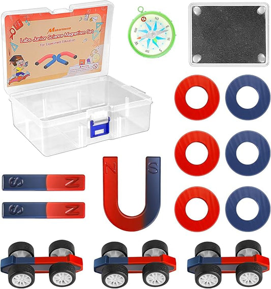 MakerFocus Science Magnet Kits for Kids:Educational Magnet Science Projects STEM Magnets Experiment Tools Physics Lab Magnet Kits Includes Bar/Ring/Horseshoe/Compass/Magnetic Iron Powder, White