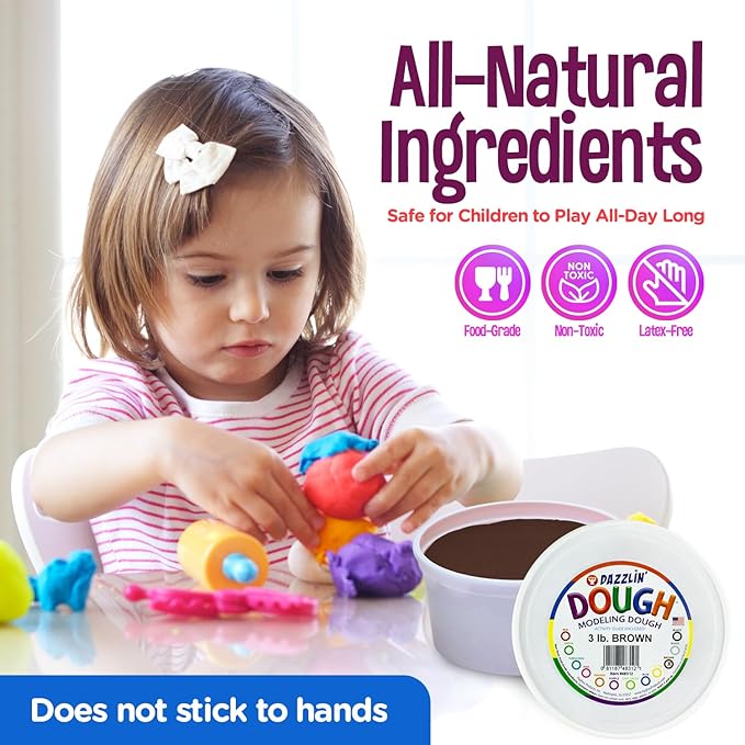 Hygloss Play Modeling Dough - Brown Dough Unscented - Safe & Non-Toxic for Kids Arts & Crafts - Party Favors - Classroom Supplies - 3lb
