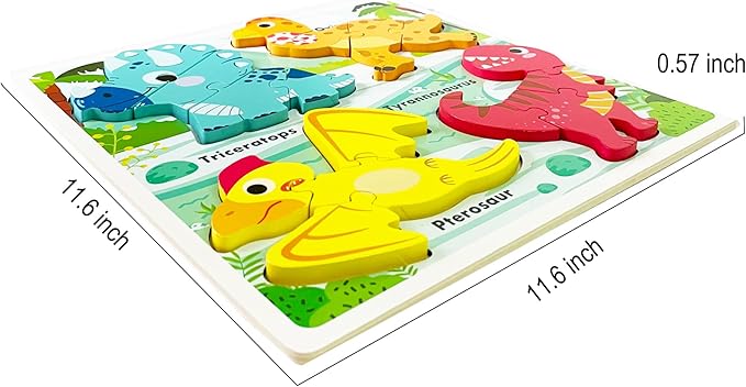 Wooden Jumbo Base Dinosaur Puzzle1-3, Dinosaurs Toys for 2 3 Years Old Boy Girls,Toddler Toys Ages 2-4,Dino Gifts for Boys