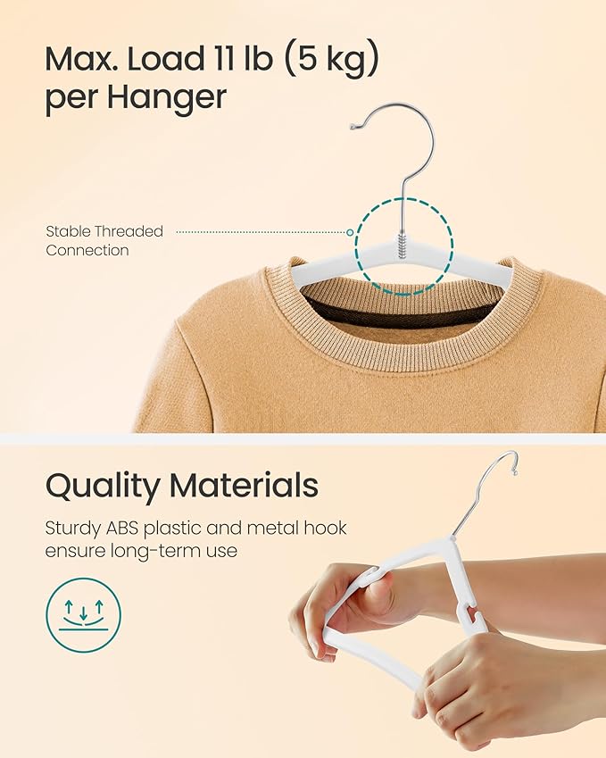 SONGMICS Kids Hangers 50 Pack, 14 x 8 Inches, Baby Hangers for Closet, Non-Slip Velvet Hangers, Childrens Hangers, Space-Saving Clothes Hangers, Wide Shoulder Notches, Cloud White UCRF038W01