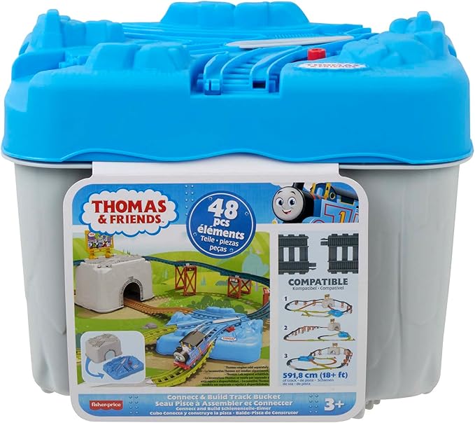 Thomas & Friends Toy Train Tracks Set, Connect & Build Bucket, 34-Piece Expansion Pack for Diecast & Motorized Trains, Kids Ages 3+ Years