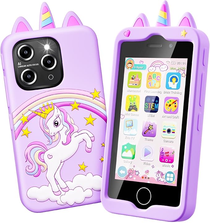 Kids Smart Phone for Girls, 4.0" Touchscreen Learning Music Puzzle-games Toddler Phone for Kids Ages 3-9, Dual Camera,Built-in 8G SD Card Kids Phone Toy, Birthday Gifts for Kids Cell Phone Toy, Purple