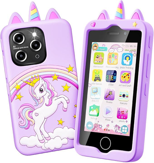 Kids Smart Phone for Girls, 4.0" Touchscreen Learning Music Puzzle-games Toddler Phone for Kids Ages 3-9, Dual Camera,Built-in 8G SD Card Kids Phone Toy, Birthday Gifts for Kids Cell Phone Toy, Purple