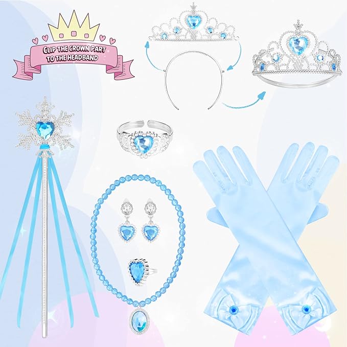 10 Pieces Princess Cape Set Dress up Clothes for Little Girls Party Cosplay Cloak with Jewelry Tiara Crown Wand Gloves
