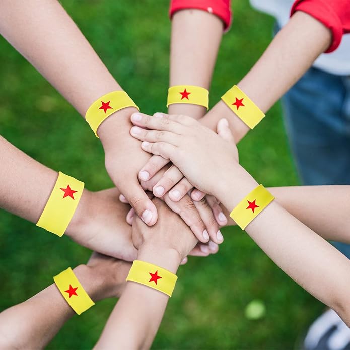 WILLBOND 24 Pieces Slap Bracelets Yellow Slap Bracelet with Red Star Slap Bracelet Flop Wristband Bracelets for Girls Birthday Party, Girls Team Supplies, Girl Power Favors