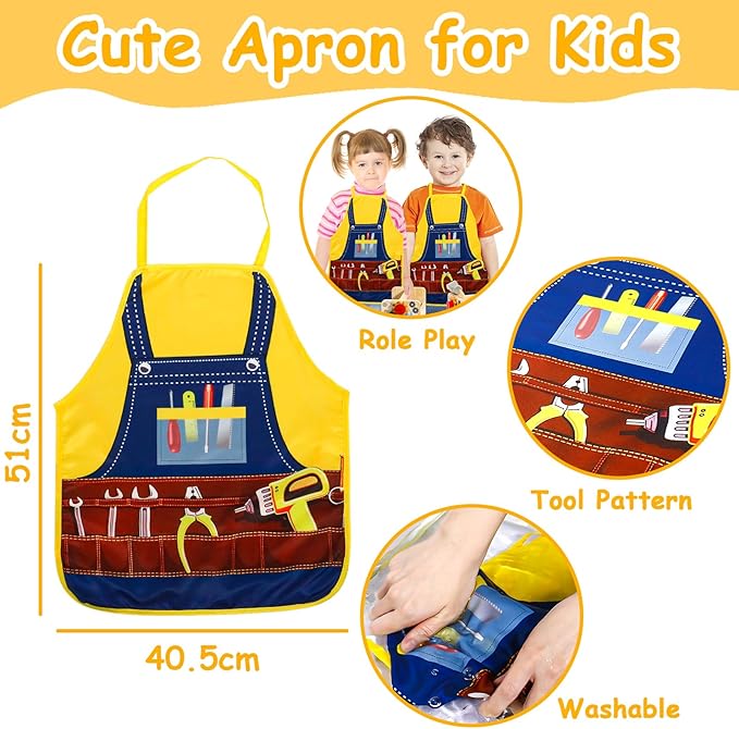 Wooden Kids Tool Set, Toddler Tool Bench with Apron 2 Year Old Toys Gift STEM Montessori Toys for 2 3 4 Year Olds Pretend Play Toddler Tool Set Educational Construction Toy for Toddler(39PCS)