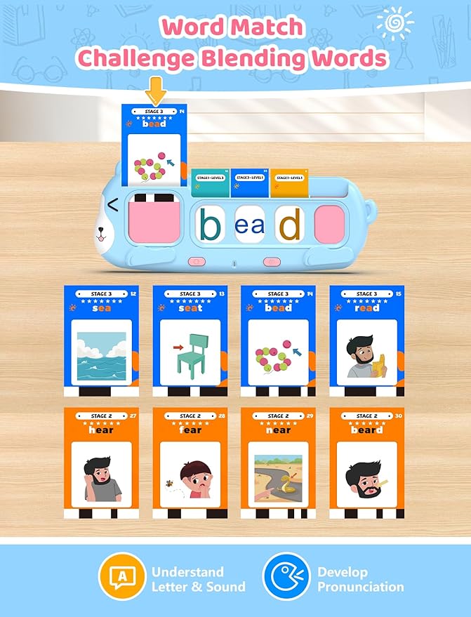 QuTZ Talking Phonics Flash Cards - Mastering Numbers, Letter Sound, Improving Reading Skills by Blending and Segmenting Words, Home School Supplies, Preschool Learning Activities for Toddlers 3-8