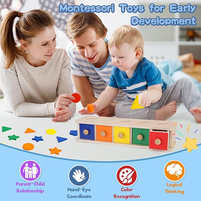Montessori Toys Wooden Color & Shape Sorter Toys for Toddlers 1-3, Matching Box Sorting Blocks Manipulatives Preschool Learning Educational Toys for 1 2 3 4 Year Old Boy Girl Kid Gifts