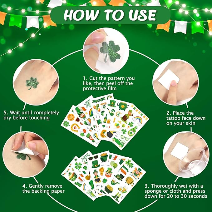 St.Patrick's Day Party Favor Set, Saint Patrick Day Accessories Including Beads Necklaces and Temporary Tattoo Stickers for Irish Day Party Supply