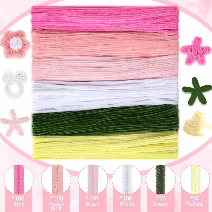 Peryiter 500 Pieces Pipe Cleaners Chenille Stems 12 Inch Craft Supplies Bulk for DIY Art and Craft Projects Creative Gift Wrapping Party Decorations(Pink Flower,12 Inch)