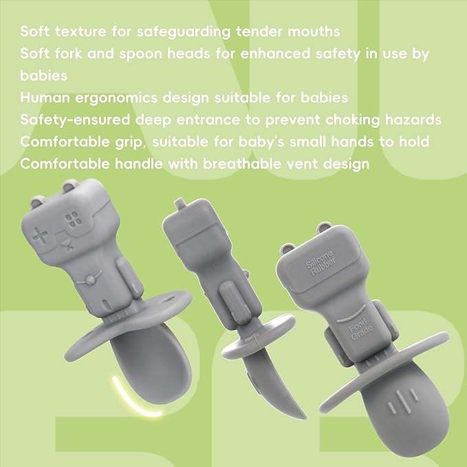 3PCS Baby Spoons, Silicone Baby Spoons Self Feeding 6+ Months Robot Baby Utensils Baby Led Weaning Spoons with Anti Choke Barrier First Stage Training Toddler Spoons, BPA Free (Pink)